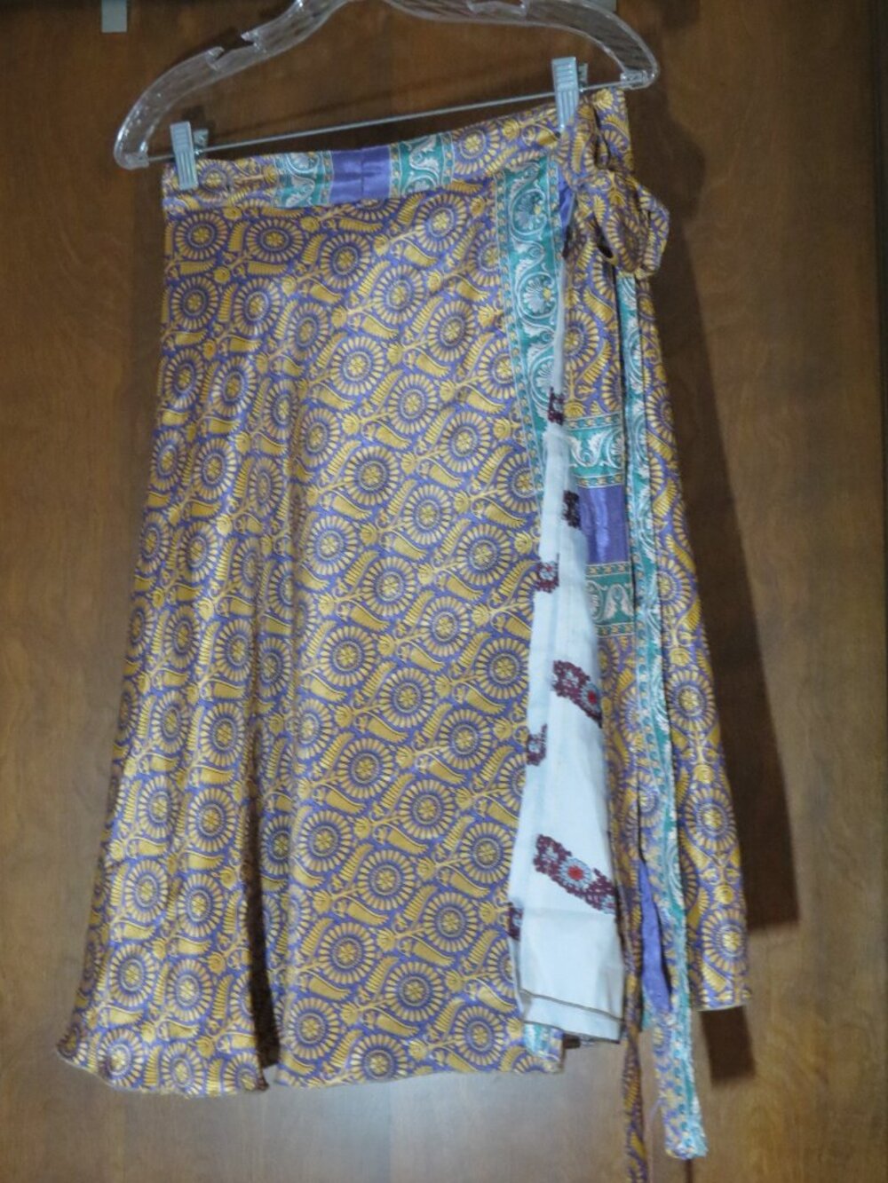 Darn Good Yarn Sari Silk Wrap Skirt XL 8-20 Tea Reversible